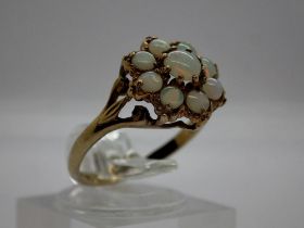 9ct gold cluster ring set with nine opals, size M, 1.8g. UK P&P Group 0 (£6+VAT for the first lot