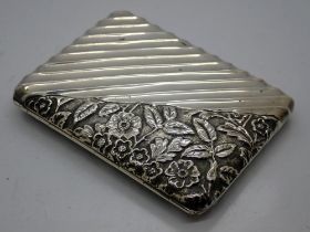 Victorian hallmarked silver card case with floral decoration in relief, Birmingham assay 1890, 100 x
