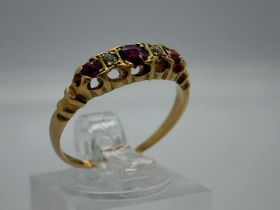 Traditional 18ct gold ruby and diamond set ring, size O, 2.6g. UK P&P Group 0 (£6+VAT for the