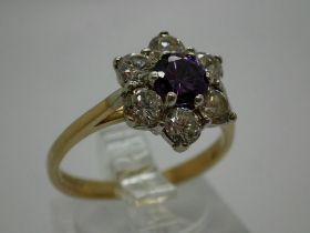 9ct gold cluster ring set with amethyst and cubic zirconia, 3.2g. UK P&P Group 0 (£6+VAT for the