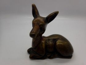 Solid bronze figure of a deer, H: 90 mm. UK P&P UK P&P Group 1 (£16+VAT for the first lot and £2+VAT