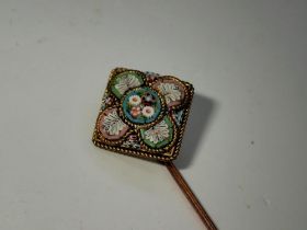 Victorian micro-mosaic stick pin, L: 80 mm. UK P&P Group 0 (£6+VAT for the first lot and £1+VAT