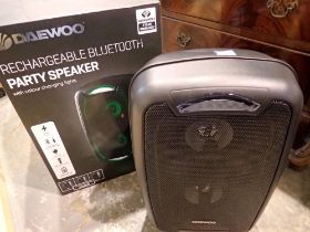 Boxed Daewoo rechargeable Bluetooth party speaker. Not available for in-house P&P