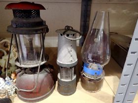 Three lamps including a miners lamp. Not available for in-house P&P