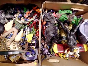 Two boxes of mixed toys including vintage 80s Kang Marvel figure. Not available for in-house P&P