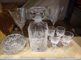 Mixed glassware including decanters and wine glasses. Not available for in-house P&P