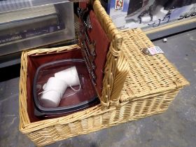 Wicker picnic basket with picnic contents. Not available for in-house P&P