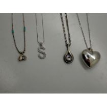 Four 925 silver pendant necklaces, largest chain L: 66 cm. UK P&P Group 0 (£6+VAT for the first