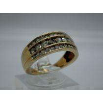 9ct gold diamond set ring having three rows of channel set stones, size N, 3.8g, UK P&P Group 0 (£