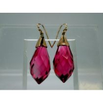 Pair of 9ct gold mounted drop earrings set with large amethysts, each H: 48 mm. UK P&P Group 0 (£6+