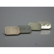 Pair of heavy gauge hallmarked silver chain-link cufflinks, engine turned and engraved with initials