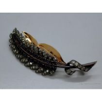 Late 19th/early 20th century yellow and white gold feather form brooch set with diamonds and