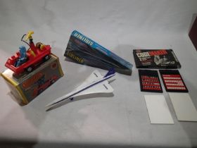 Matchbox mobile action command fire engine, blue box friction drive Concorde, plus Airfix codemaker.