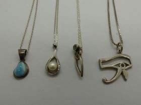 Four 925 silver pendant necklaces, largest L: 44 cm. UK P&P Group 0 (£6+VAT for the first lot and £