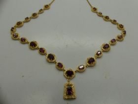 925 gilt silver necklace set with rhodolite garnet, L: 52 cm. UK P&P Group 0 (£6+VAT for the first