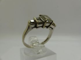 9ct gold Art Deco style ring set with cubic zirconia, size N, 3.6g. UK P&P Group 0 (£6+VAT for the