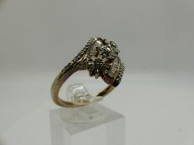 925 silver gilt diamond set ring, size S, 4g. UK P&P Group 0 (£6+VAT for the first lot and £1+VAT