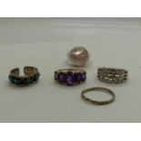 Five 925 silver rings, four being stone set, various sizes. UK P&P Group 1 (£16+VAT for the first