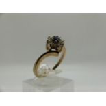 9ct gold cluster ring set with sapphire and cubic zirconia, size M, 1.9g. UK P&P Group 0 (£6+VAT for