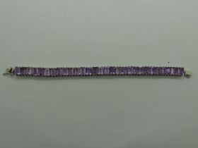 925 silver bracelet set with panels of amethyst, L: 20 cm. UK P&P Group 0 (£6+VAT for the first