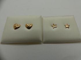 Two pairs of 9ct gold stud earrings, 0.4g. UK P&P Group 0 (£6+VAT for the first lot and £1+VAT for