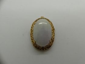 18ct gold mounted pendant brooch set with agate, H: 42 mm, total 14.7g. UK P&P Group 0 (£6+VAT for