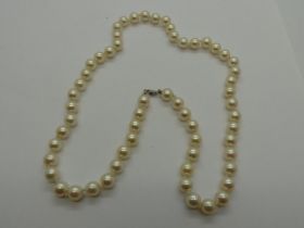 Single strand pearl necklace with 18ct gold clasp, L: 46 cm. UK P&P Group 0 (£6+VAT for the first