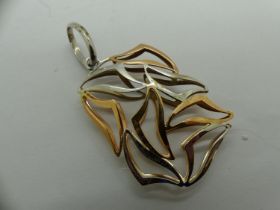 18ct white and rose gold pierced pendant, H: 60 mm, 7.3g. UK P&P Group 0 (£6+VAT for the first lot