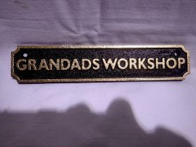 Cast iron Grandads workshop sign, W: 18 cm. UK P&P Group 1 (£16+VAT for the first lot and £2+VAT for