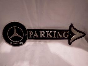 Cast iron Mercedes parking arrow, W: 40 cm. UK P&P Group 1 (£16+VAT for the first lot and £2+VAT for