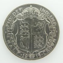 1915 silver half crown of King George V, VF grade. UK P&P Group 0 (£6+VAT for the first lot and £1+