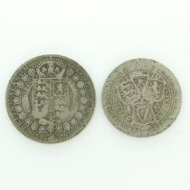 1889 silver double florin and 1895 silver florin of Queen Victoria (2). UK P&P Group 0 (£6+VAT for