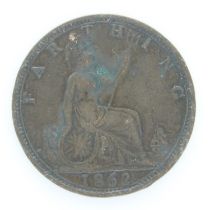 1862 farthing of Queen Victoria. UK P&P Group 0 (£6+VAT for the first lot and £1+VAT for