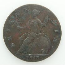 1753 Halfpenny of George II - nVF grade. UK P&P Group 0 (£6+VAT for the first lot and £1+VAT for