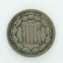 1865 - Silver 3 Cents of Colonial USA - nVF grade. UK P&P Group 0 (£6+VAT for the first lot and £1+