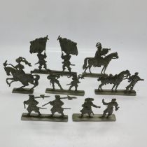 Seven German pewter figures & figural groups, each with impressed marks to the base, Vogel Rein