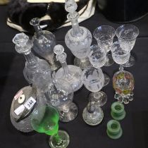 Collection of mixed good quality glassware, largest H: 37 cm, crack to green glass. Not available