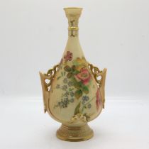 Royal Worcester blush ivory twin handled bud vase, H: 17 cm, no chips or cracks. UK P&P Group 2 (£
