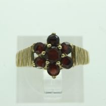 9ct gold garnet set cluster ring, size M, 3.1g. UK P&P Group 0 (£6+VAT for the first lot and £1+