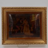 Gilt framed crystoleum of a courting couple, by Charles Haigh Wood 1856-1927, L:26 cm, W: 19 cm.
