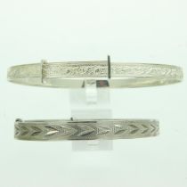 Two silver bangles, combined 16g. UK P&P Group 1 (£16+VAT for the first lot and £2+VAT for