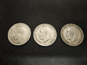 Three George V half crowns, 1914, 1915, and 1916. UK P&P Group 0 (£6+VAT for the first lot and £1+