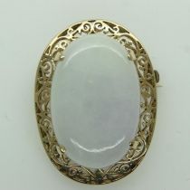 18ct gold mounted pendant brooch set with agate, H: 42 mm, 14.7g. UK P&P Group 0 (£6+VAT for the