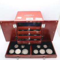 Complete coin cabinet of last six decades of silver coinage, 35 coins ranging from Queen Victoria to