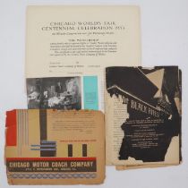 1933 Century of Progress Chicago Worlds Fair: mixed ephemera, including enrolment certificate for