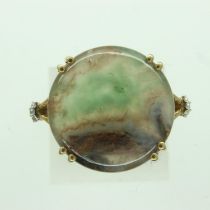 9ct gold ring set with moss agate and diamonds, size L, 4.6g. UK P&P Group 0 (£6+VAT for the first