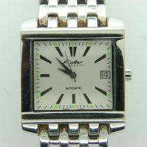 KOLBER: Swiss gent automatic wristwatch with square dial, date aperture and luminescent chapters, on