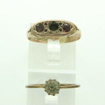 Victorian 9ct rose gold trilogy ring, lacking centre stone, size R/S, 1.7g, with a further yellow