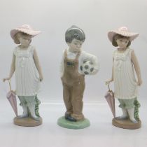 Three Nao figurines, largest H: 18cm, no chips or cracks. UK P&P Group 2 (£20+VAT for the first