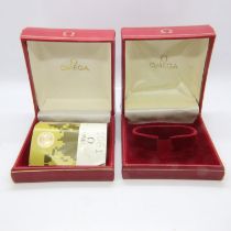 Two Omega gents wristwatch boxes with paperwork. UK P&P Group 1 (£16+VAT for the first lot and £2+